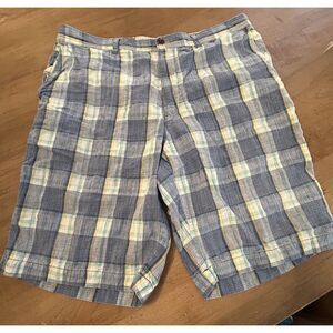 Tommy Bahama Paradise Nation Hawaiian Chino Shorts Mens Size 36 Plaid Silk Linen